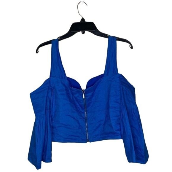 Nicole Miller Hailey Cold Shoulder Top Size Large Cropped Bell Sleeve Blue New - Picture 5 of 8